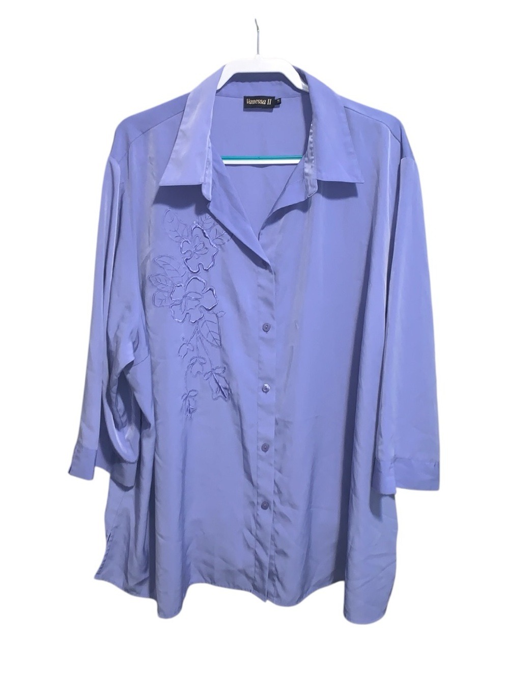 Vanessa 2 Blue 3/4 Sleeve appliquΓ© Button Down Blouse 5W